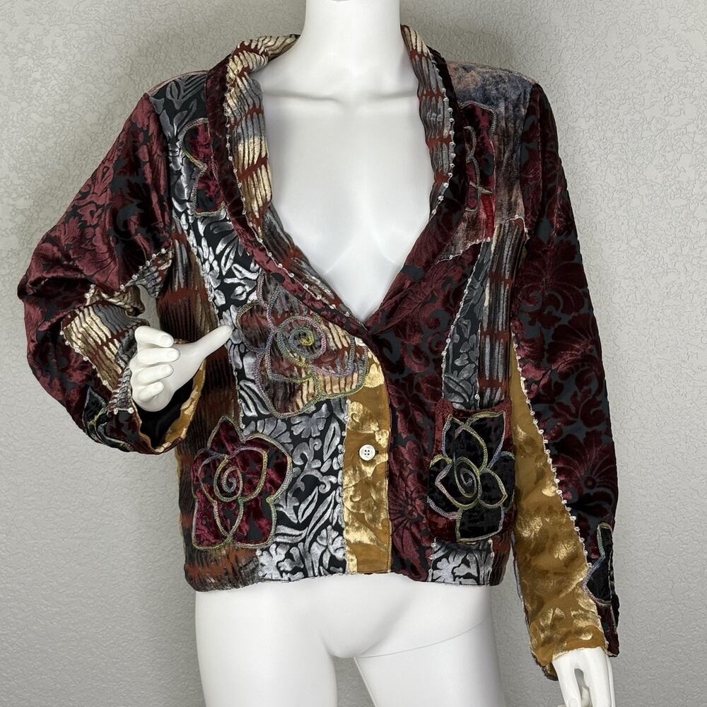 Vintage Y2K Women’s Blazer Jacket Patchwork Burnout Velvet Fairy Grunge Size L